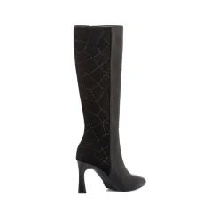 Stivali alti neri da Donna con strass e tacco 8 cm Lora Ferres