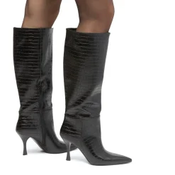 Stivali alti neri da Donna effetto coccodrillo con tacco 8,5 cm Lora Ferres