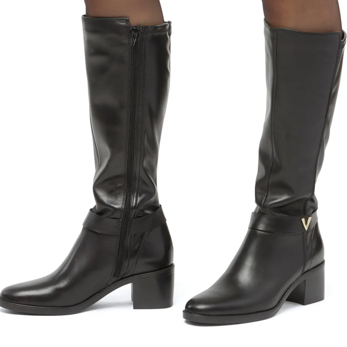 Stivali alti neri da donna con taco 5,5 cm in pelle P Essentials