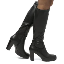 Stivali comfort alti da donna neri con tacco 9 cm P Soft