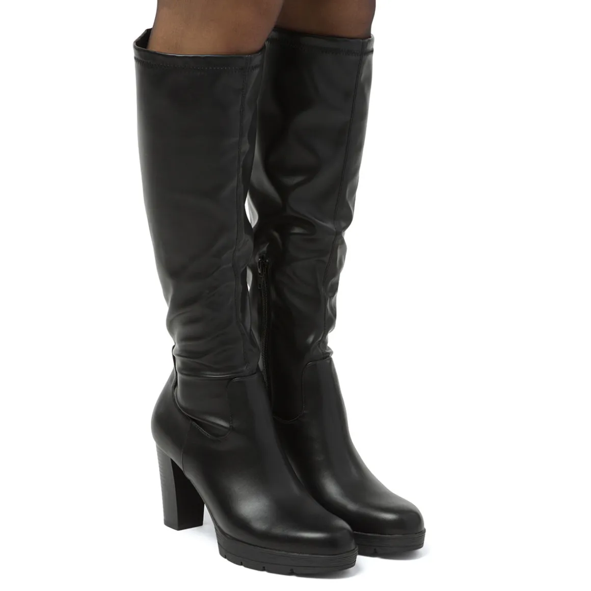 Stivali comfort alti da donna neri con tacco 9 cm P Soft