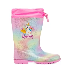Stivali di gomma da pioggia multicolore con glitter Unicorno