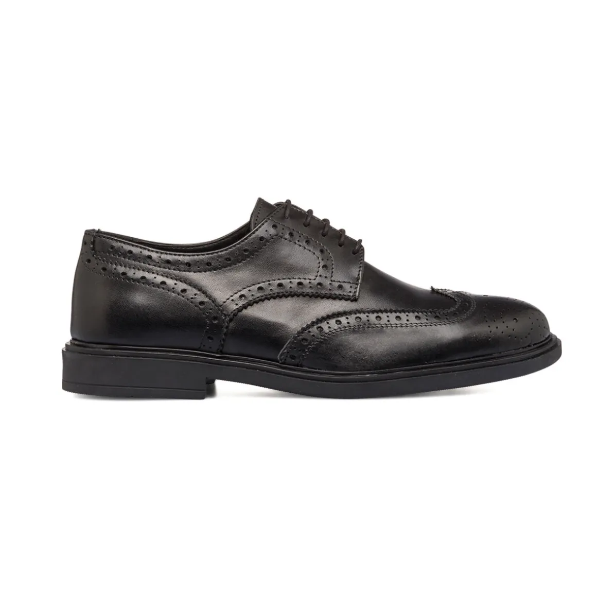 Stringate derby eleganti nere da uomo in pelle con dettagli brogue Primopiano