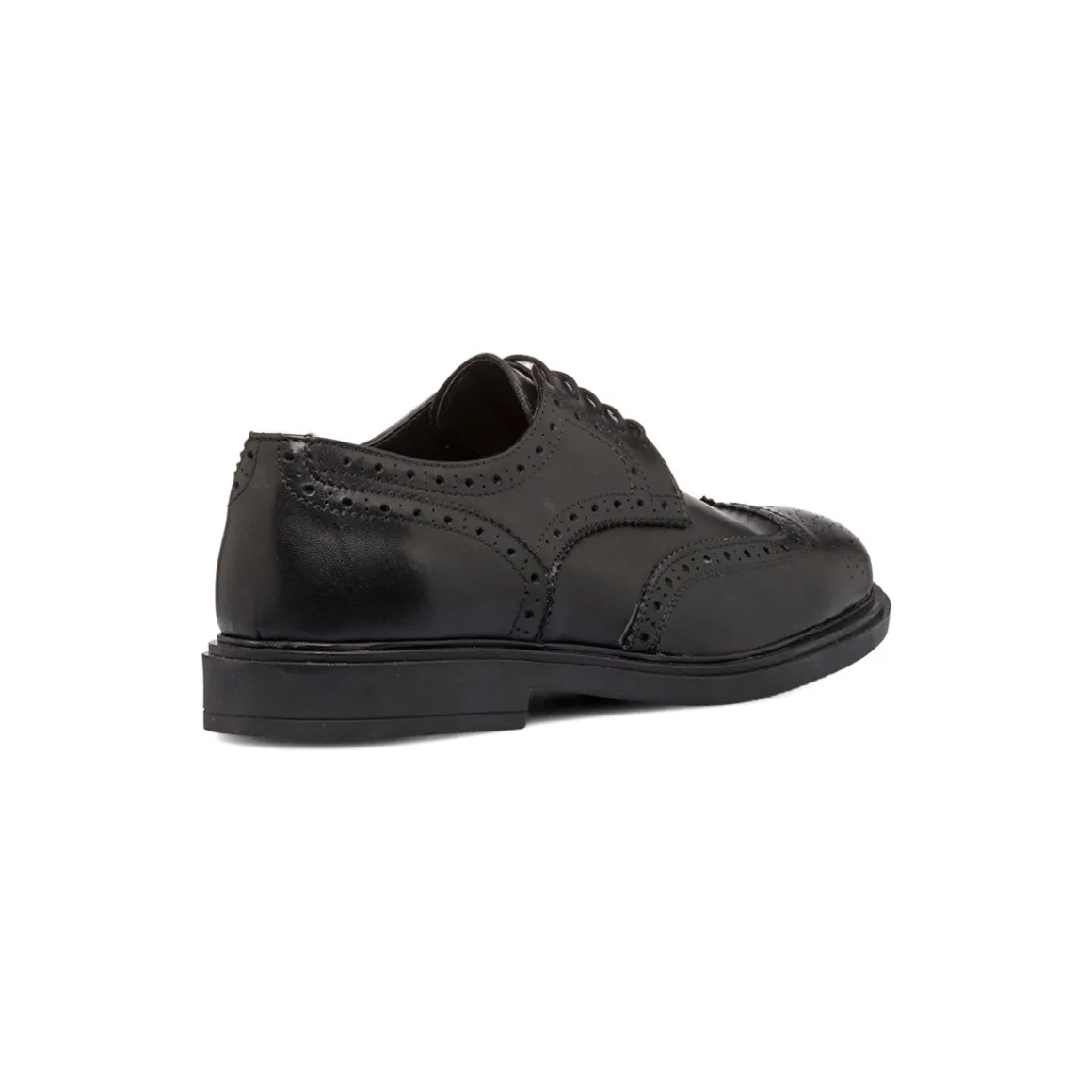Stringate derby eleganti nere da uomo in pelle con dettagli brogue Primopiano