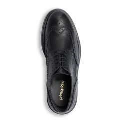 Stringate derby eleganti nere da uomo in pelle con dettagli brogue Primopiano