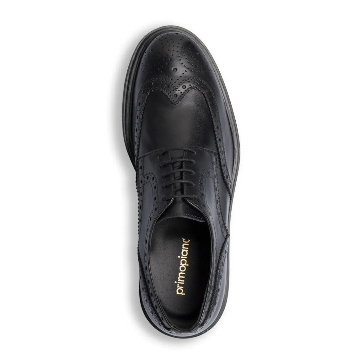 Stringate derby eleganti nere da uomo in pelle con dettagli brogue Primopiano