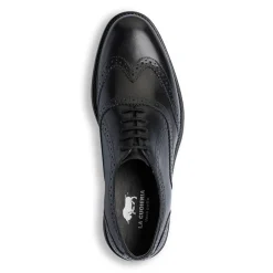 Stringate eleganti derby con dettagli brogue da uomo nere in pelle La Cuoieria