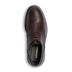 Stringate eleganti derby marroni da uomo in pelle con dettagli brogue Primopiano