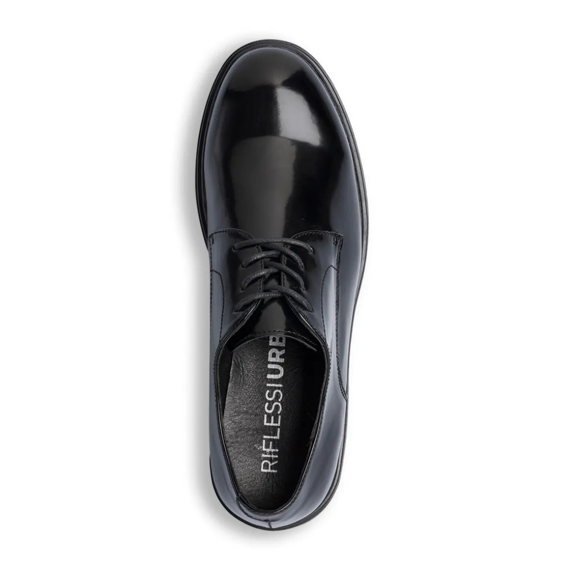 Stringate eleganti nere effetto vernice da uomo con allacciatura Derby Riflessi Urbani