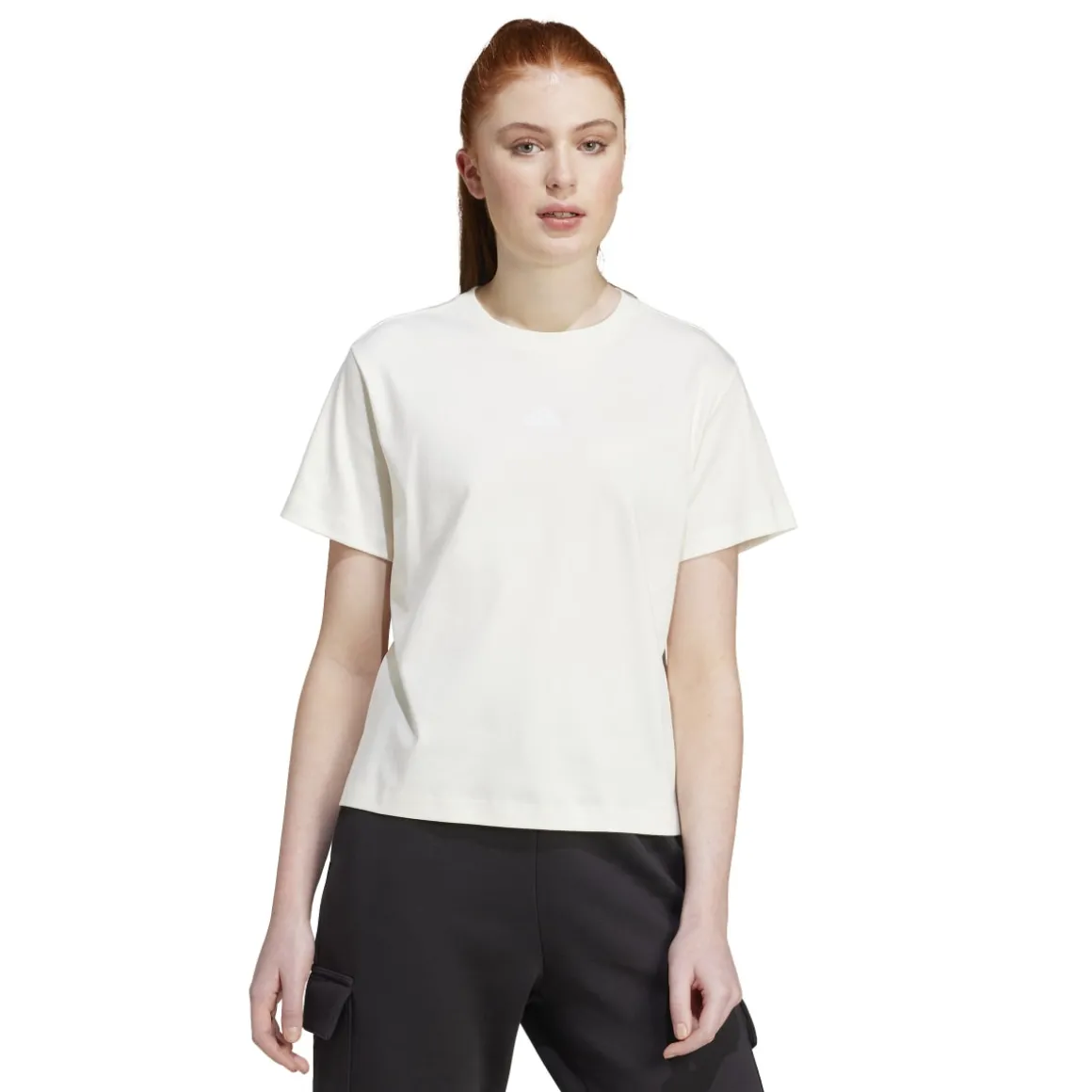 T-shirt bianca da donna con logo a contrasto sul retro adidas
