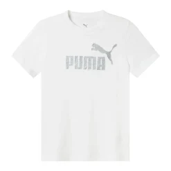 T-shirt bianca da Donna con logo frontale argento Puma