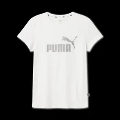 T-shirt bianca da donna con logo grigio glitterato Puma Essentials+