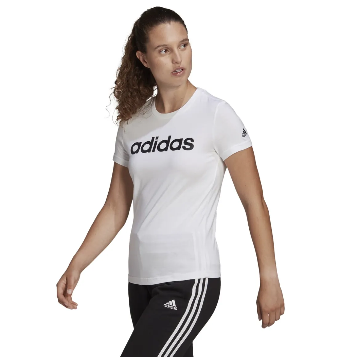 T-shirt bianca da donna con logo adidas Essentials Slim Logo
