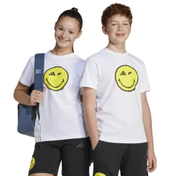 T-shirt bianca da Ragazzo con Smiley giallo adidas