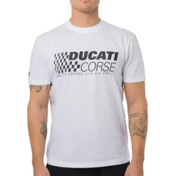 T-shirt bianca in cotone da Uomo con stampa Ducati Corse