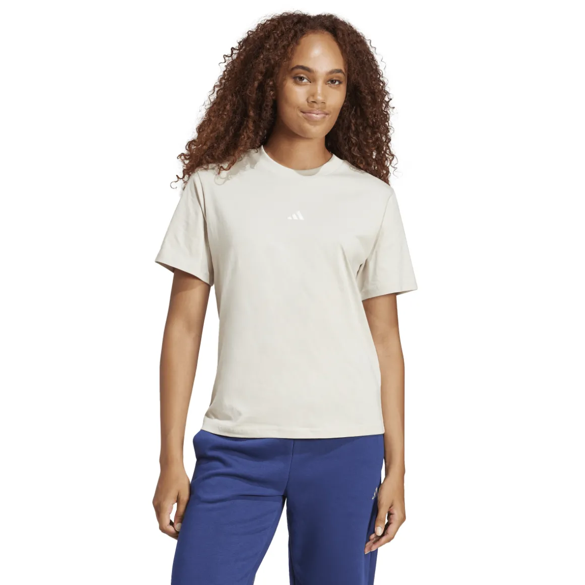 T-shirt bianco off-white da donna adidas con logo centrale