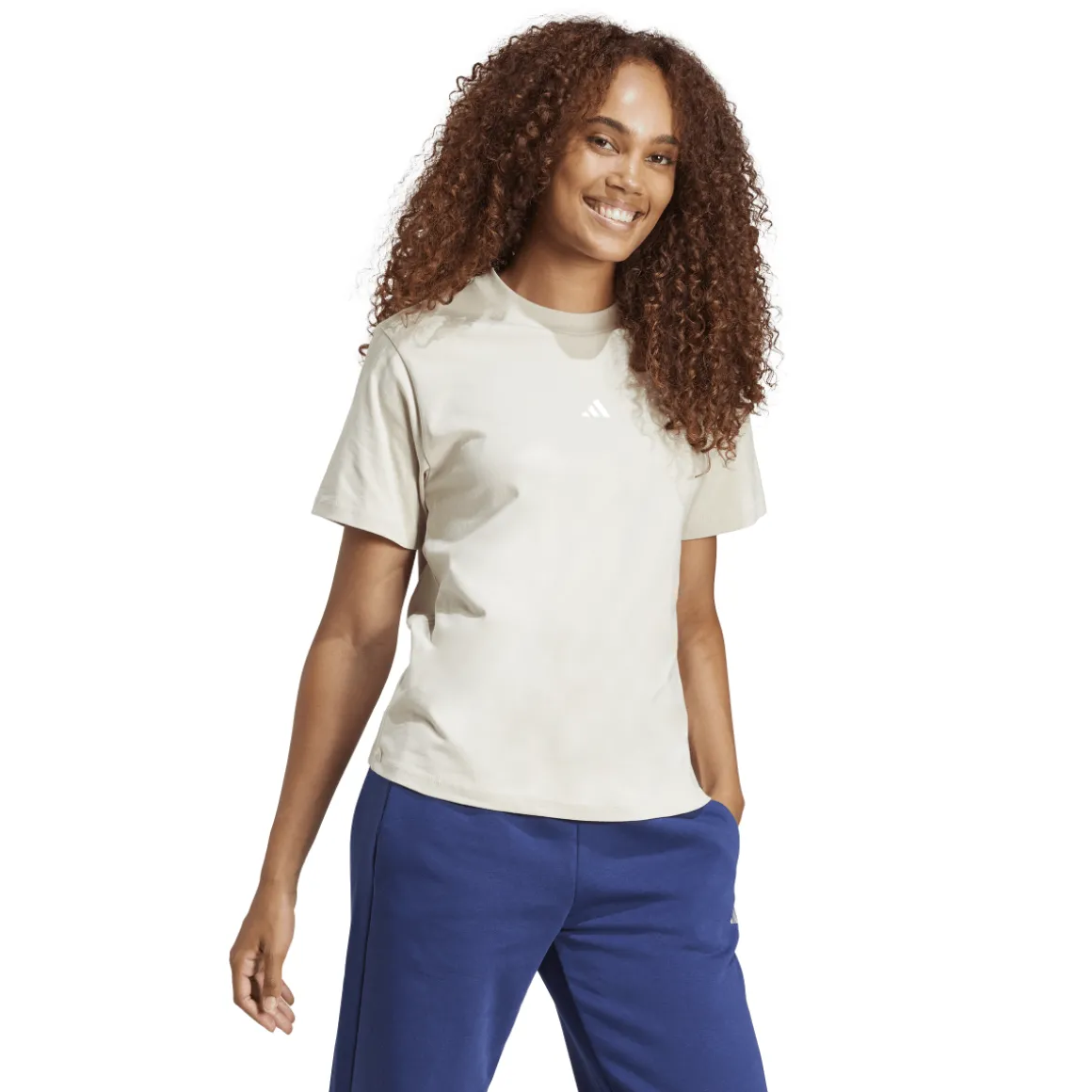 T-shirt bianco off-white da donna adidas con logo centrale