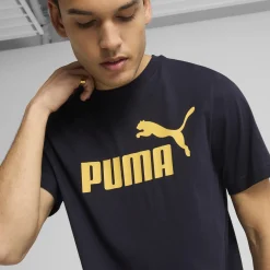 T-shirt blu da Uomo con logo frontale giallo Puma ESS No. 1