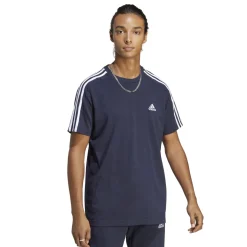 T-shirt blu da uomo con logo sul petto adidas Essentials 3-Stripes