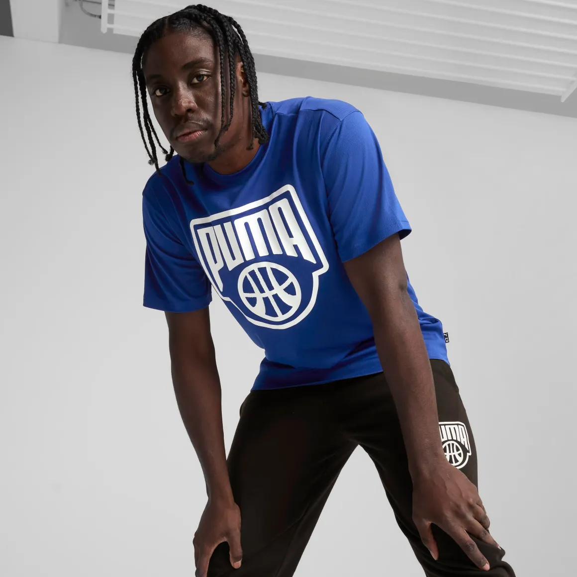 T-shirt blu da Uomo in cotone Puma con logo basket