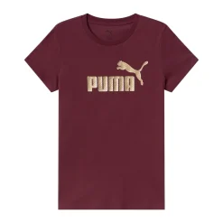 T-Shirt Bordeaux da Donna con logo oro frontale ESS+ Puma