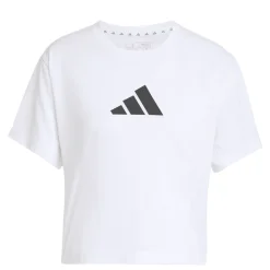 T-shirt cropped bianca da Donna con logo frontale adidas