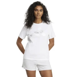 T-shirt da donna bianca con logo argentato adidas