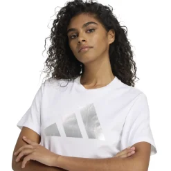 T-shirt da donna bianca con logo argentato adidas