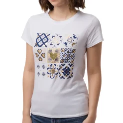 T-shirt da donna in cotone con stampa con fiori e glitter Swish Jeans