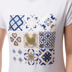 T-shirt da donna in cotone con stampa con fiori e glitter Swish Jeans