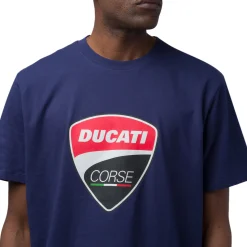 T-shirt da uomo blu navy in cotone con logo Ducati Corse
