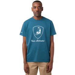 T-shirt da uomo blu ottanio in cotone con logo Tonino Lamborghini