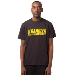 T-shirt da uomo nera con dettaglio stampa gialla Ducati Scrambler