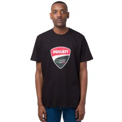 T-shirt da uomo nera in cotone con logo Ducati Corse
