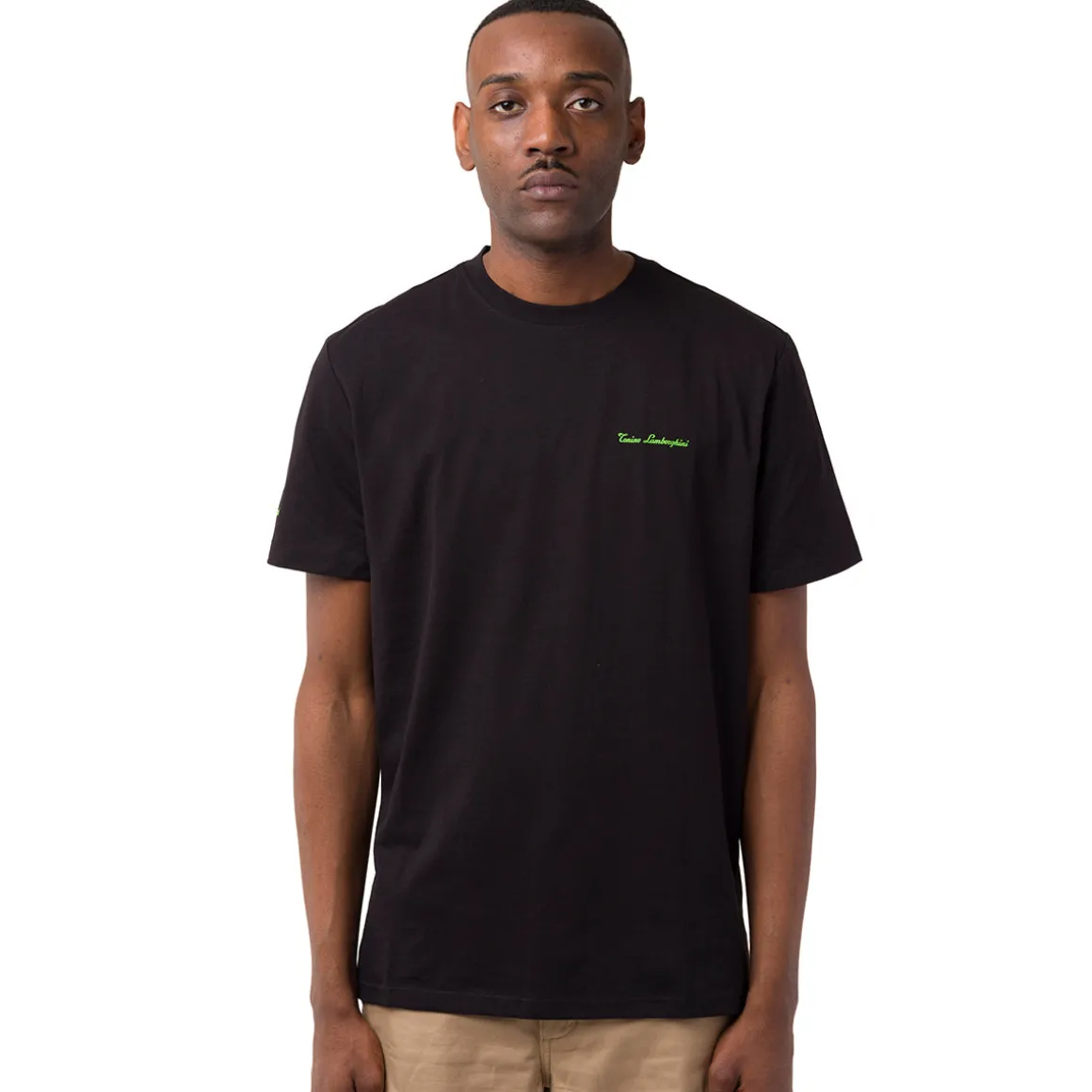 T-shirt da uomo nera in cotone con dettagli verde fluo Tonino Lamborghini