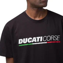 T-shirt da uomo nera in cotone con logo e stampa Ducati Corse