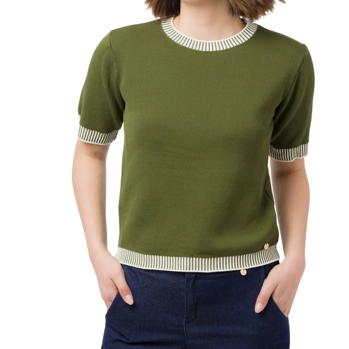 T-shirt elegante da Donna Verde con dettagli bianchi Swish Jeans