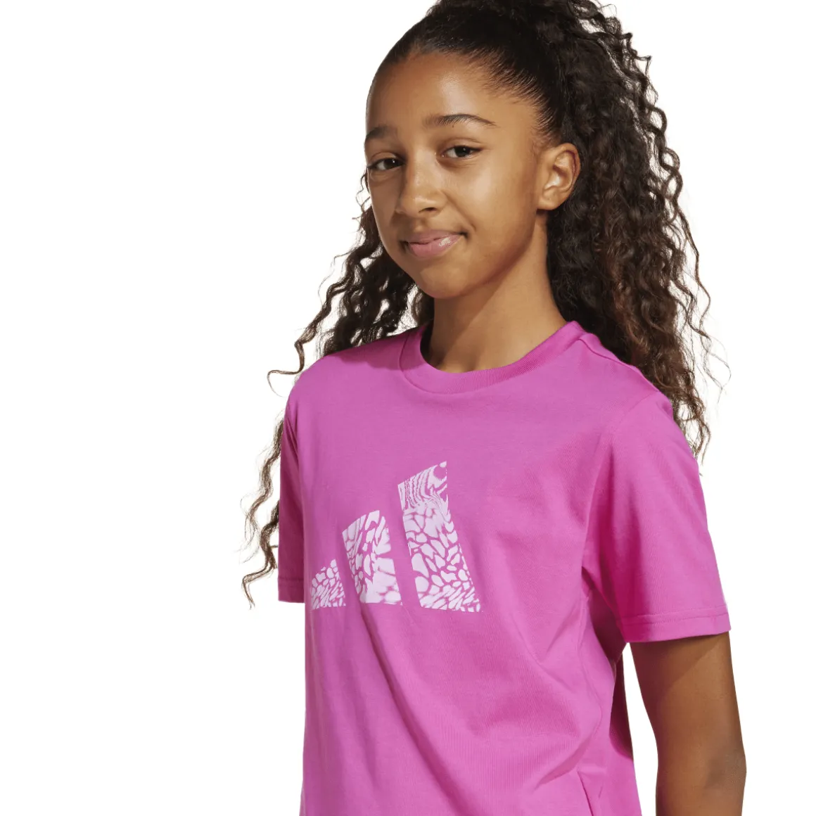 T-shirt fucsia da Bambina con logo frontale mimetico adidas