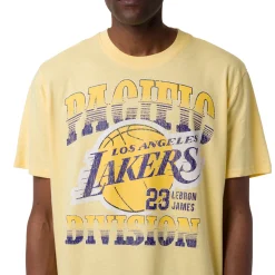 T-shirt in Cotone da Uomo gialla con mega stampa LA Lakers e Lebron James NBA