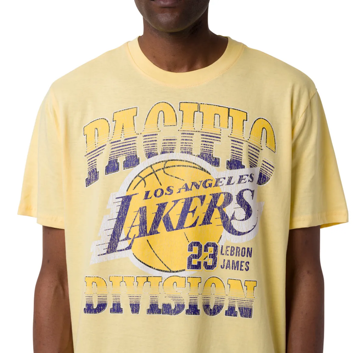 T-shirt in Cotone da Uomo gialla con mega stampa LA Lakers e Lebron James NBA