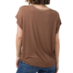 T-shirt marrone elegante da Donna con dettaglio glitter Swish Jeans