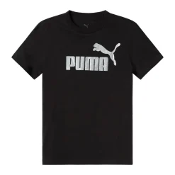 T-shirt nera da Bambina con logo frontale in contrasto Puma