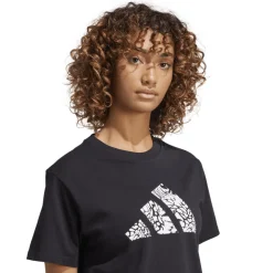 T-shirt nera da Donna con logo frontale stampato adidas