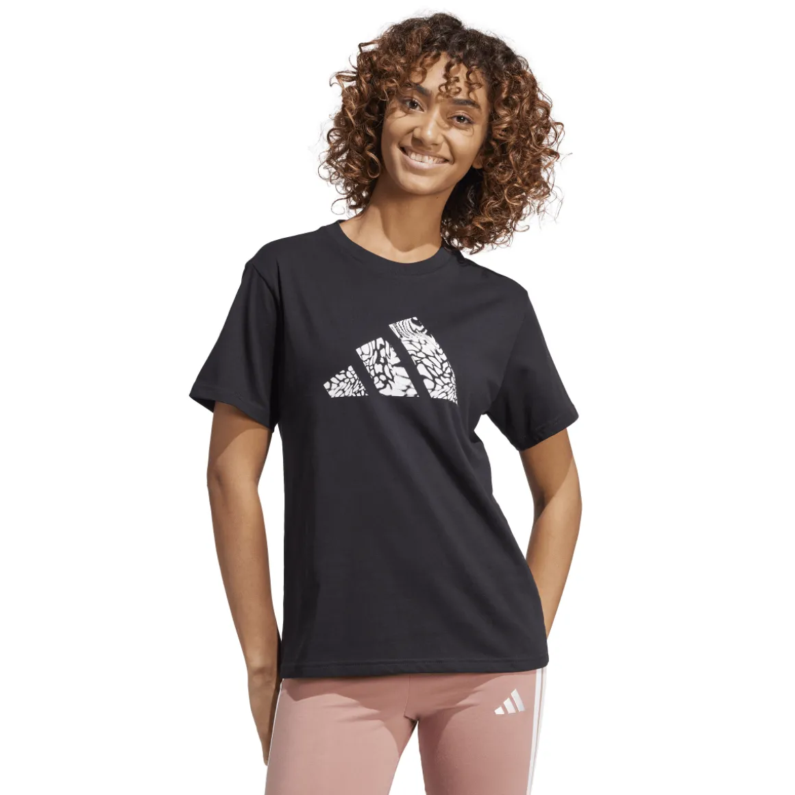T-shirt nera da Donna con logo frontale stampato adidas