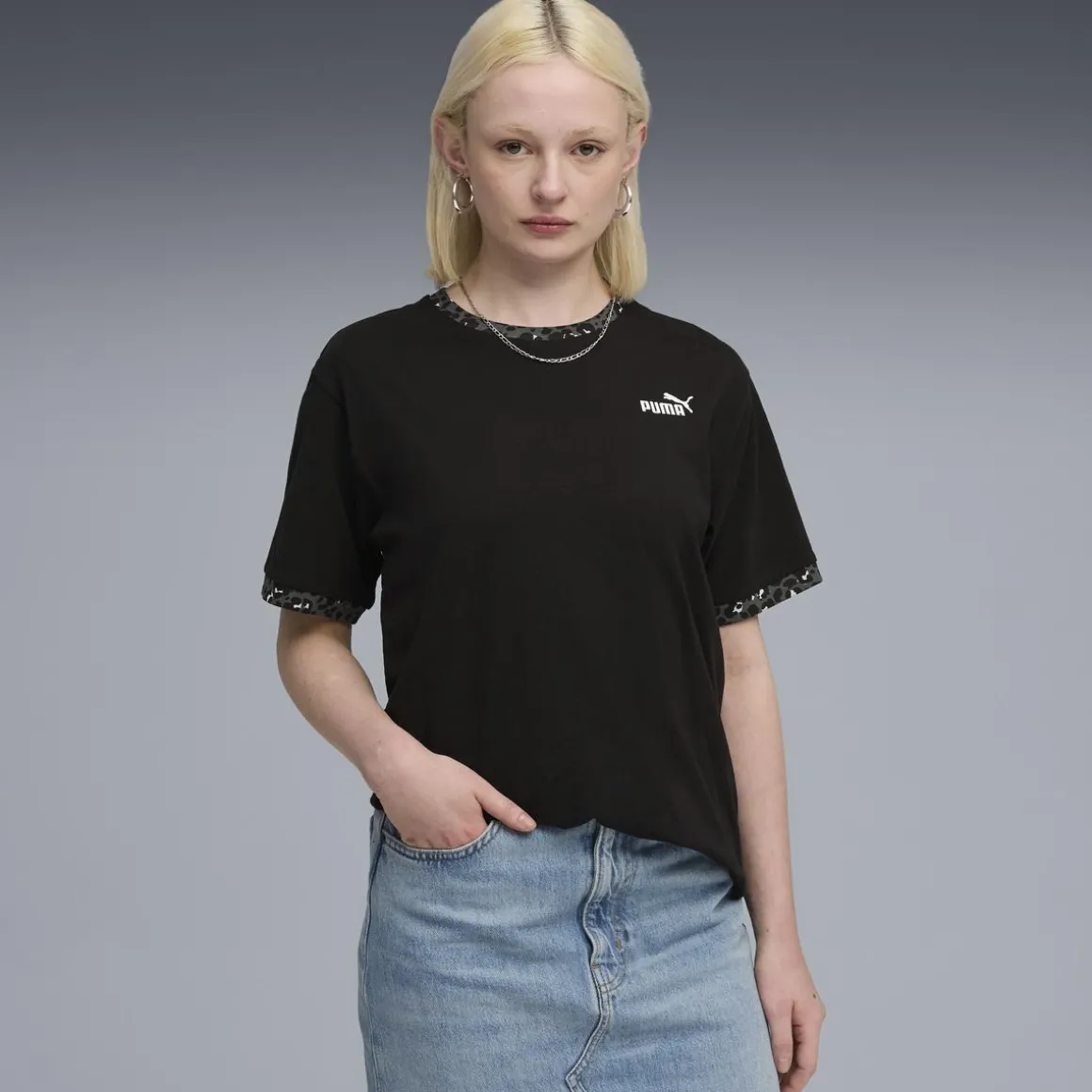 T-shirt nera da Donna con dettagli animalier ESS GRAPHIC Puma