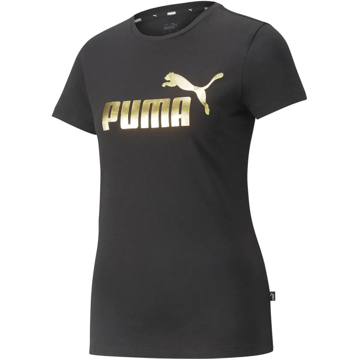 T-shirt nera da donna con logo oro Puma Essentials +