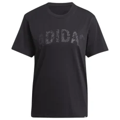 T-shirt nera da Donna con logo frontale stampato in tono adidas