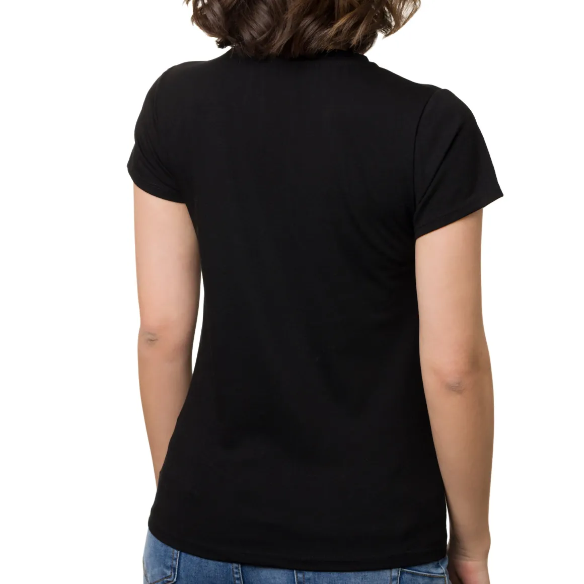 T-shirt nera da donna in cotone con stampa oro e nera strass Swish Jeans