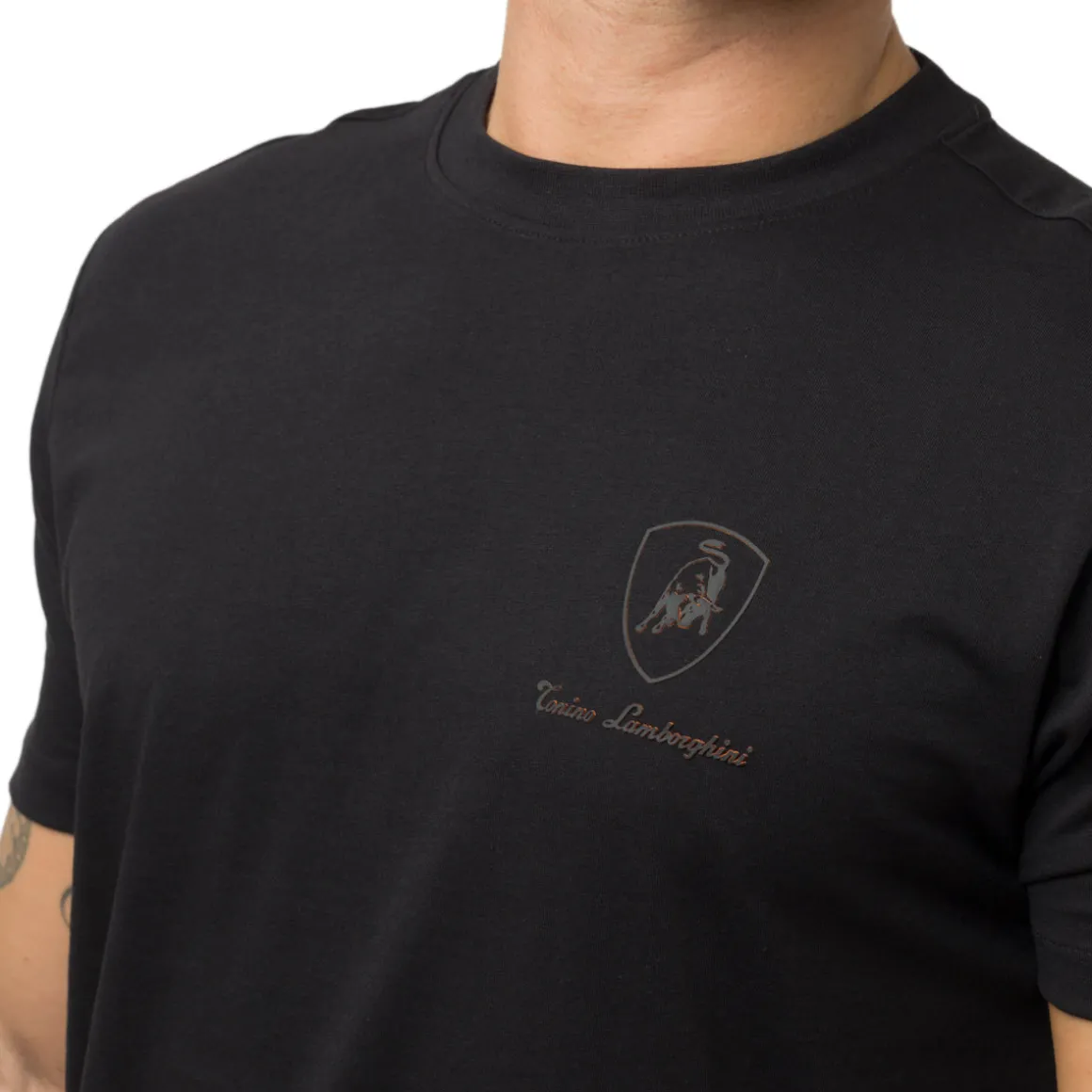 T-shirt nera da Uomo con logo arancione Tonino Lamborghini