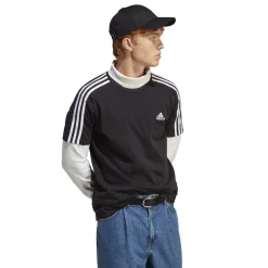 T-shirt nera da uomo con logo sul petto adidas Essentials 3-Stripes
